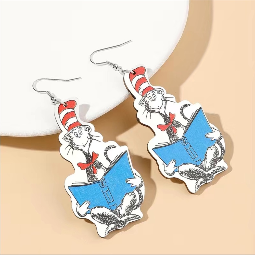 cat with hat earrings